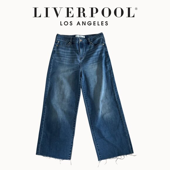 Liverpool Jeans Company Denim - Liverpool Los Angeles Hi-Rise Crop Wide Leg Jeans Frayed Hem Eco Logical 4/27